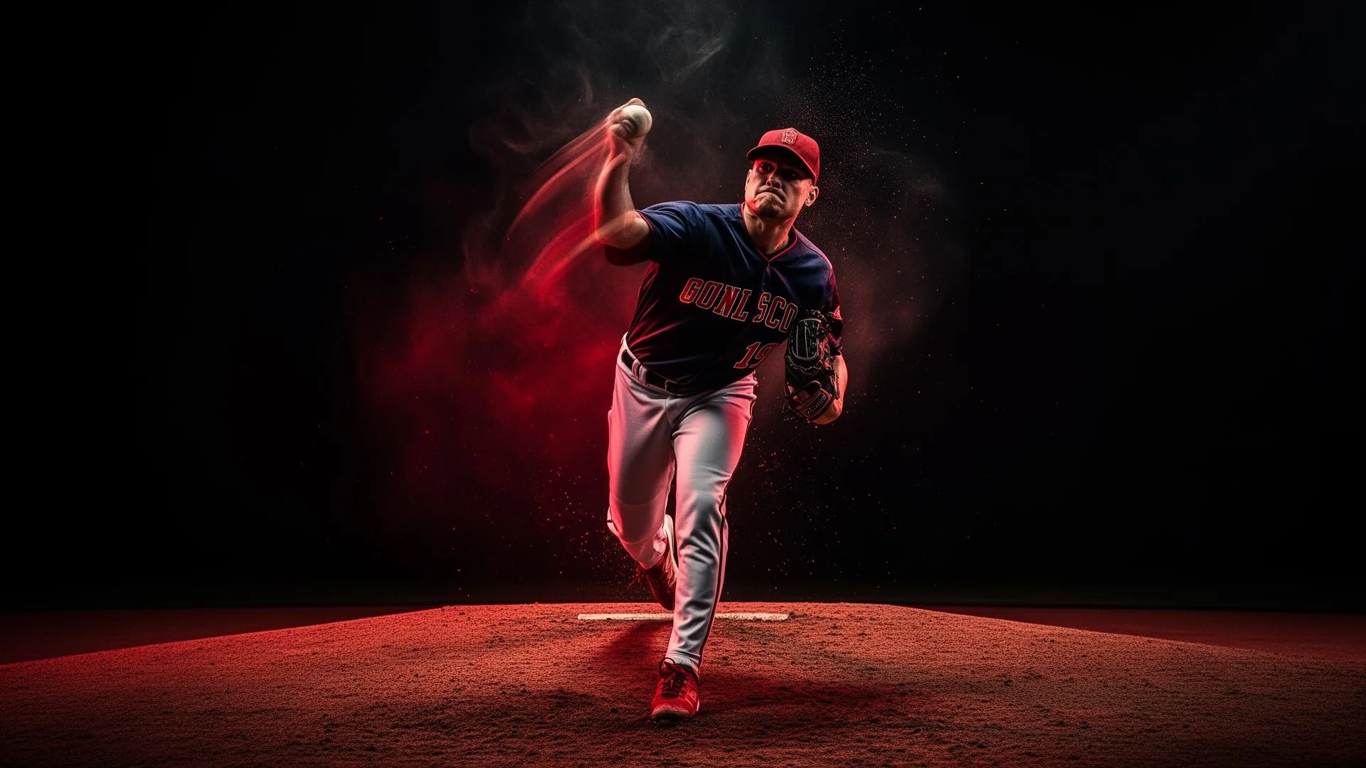 Baseball pitcher mid-windup